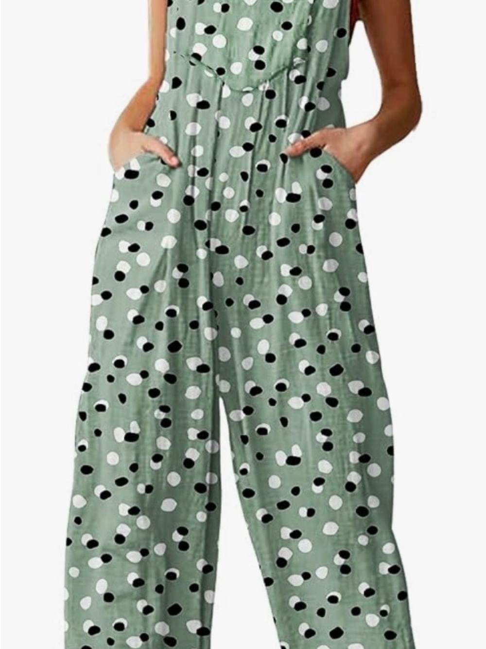 Polka Dot Sage Green Wide-Leg Jumpsuit